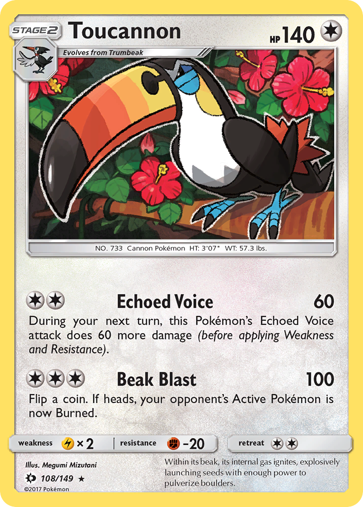 Pokémon TCG - Toucannon - 108/149 - Sun & Moon Base Set - Reverse Holo - NM
