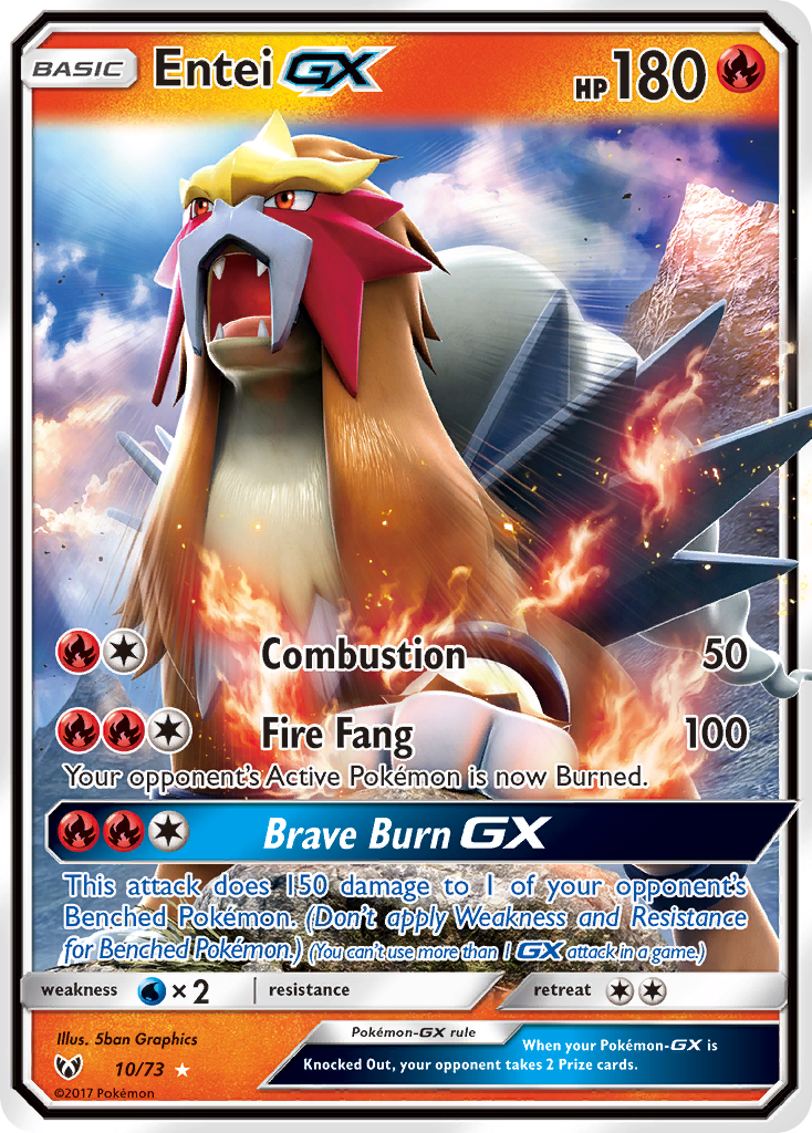 Pokémon TCG - Entei GX SM - 10/73 - Shining Legends - Ultra Rare Holo - NM