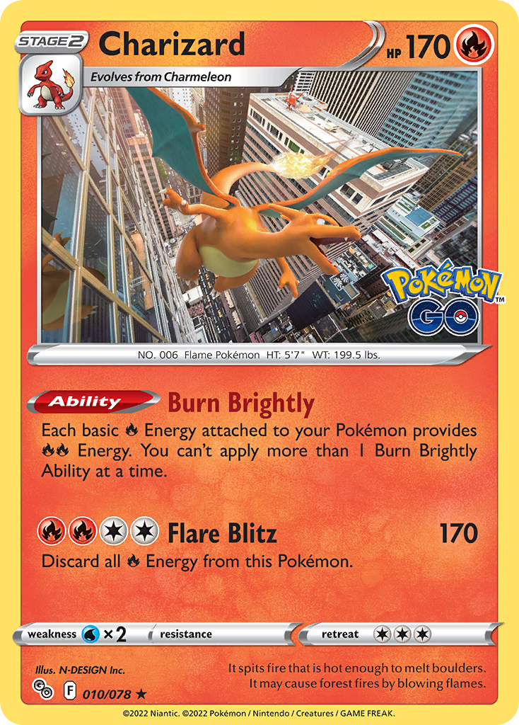 Pokémon TCG - Charizard - 010/078 - Pokemon GO - Holo Rare - NM