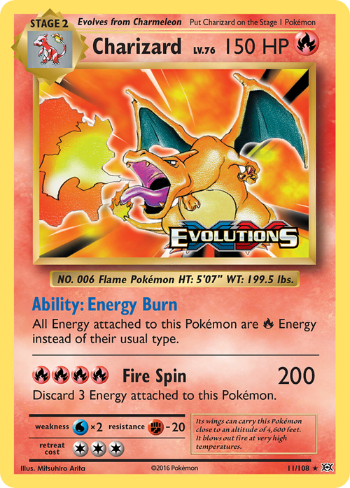 Pokémon TCG - Charizard - 11/108 - Evolutions - Holo Rare - NM