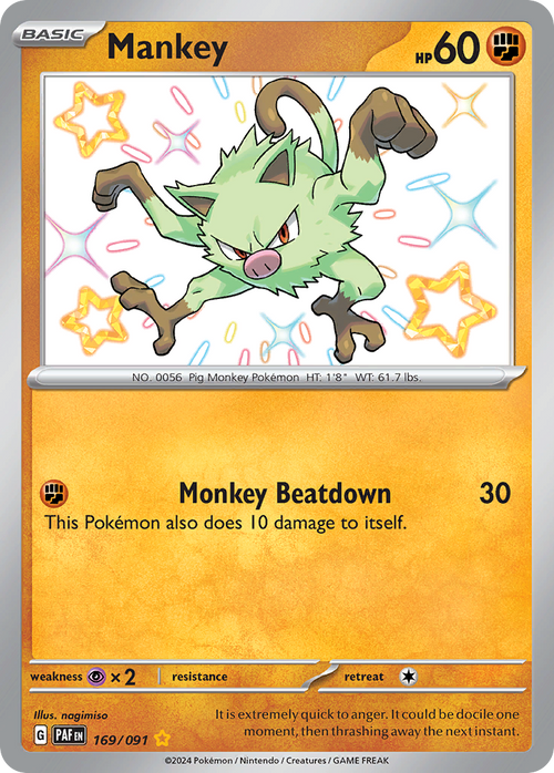 Pokémon TCG - Mankey - 169/091 - Paldean Fates - Shiny Rare Holo - NM