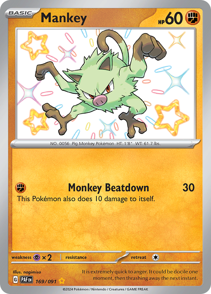 Pokémon TCG - Mankey - 169/091 - Paldean Fates - Shiny Rare Holo - NM