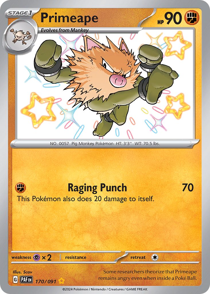 Pokémon TCG - Primeape - 170/091 - Paldean Fates - Shiny Rare Holo - NM