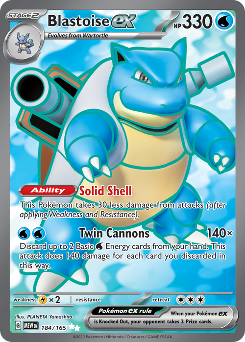 Pokémon TCG - Blastoise ex - 184/165 - 151 - Full Art Ultra Rare - NM