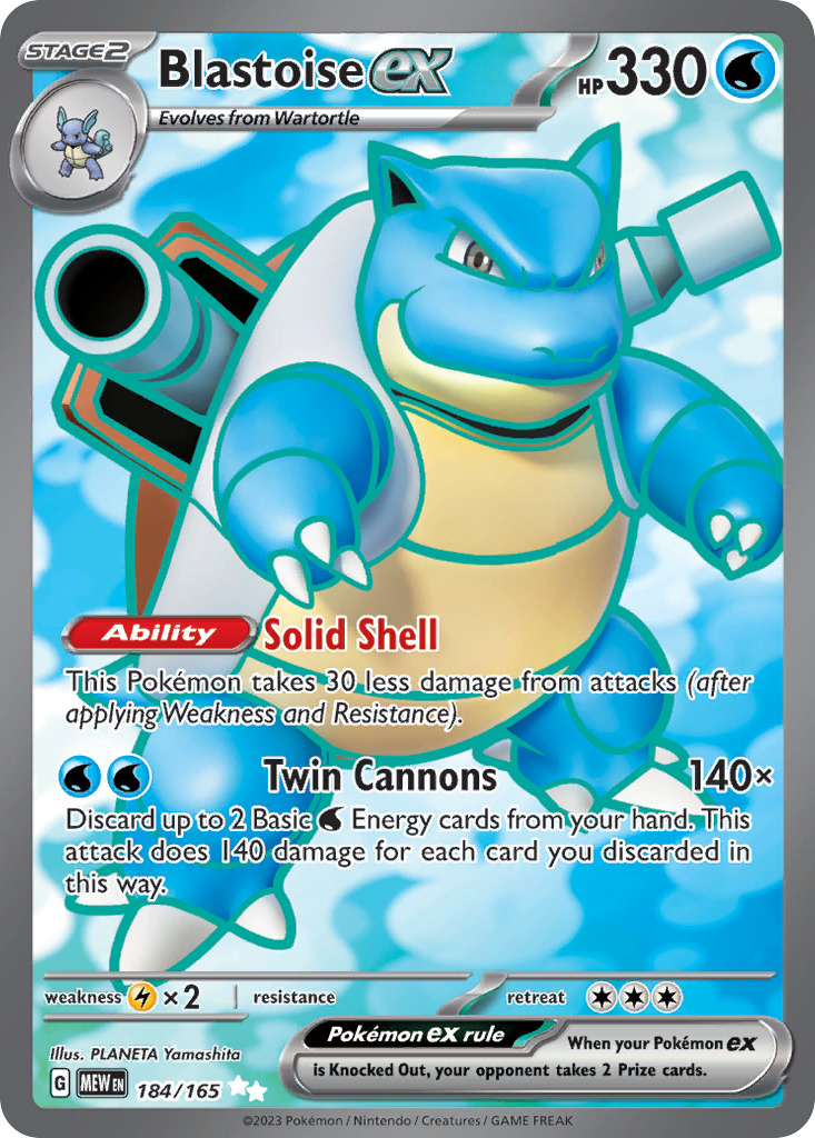 Pokémon TCG - Blastoise ex - 184/165 - 151 - Full Art Ultra Rare - NM