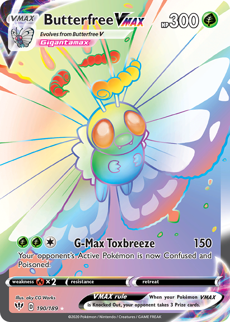 Pokémon TCG - Butterfree VMAX Rainbow - 190/189 - Darkness Ablaze - Rare Holo - NM