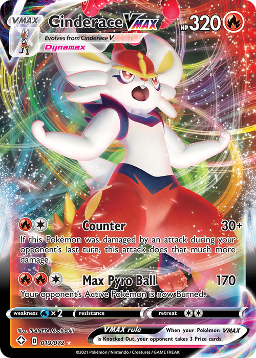 Pokémon TCG - Cinderace VMAX - 019/072 - Shining Fates - Rare Holo - NM