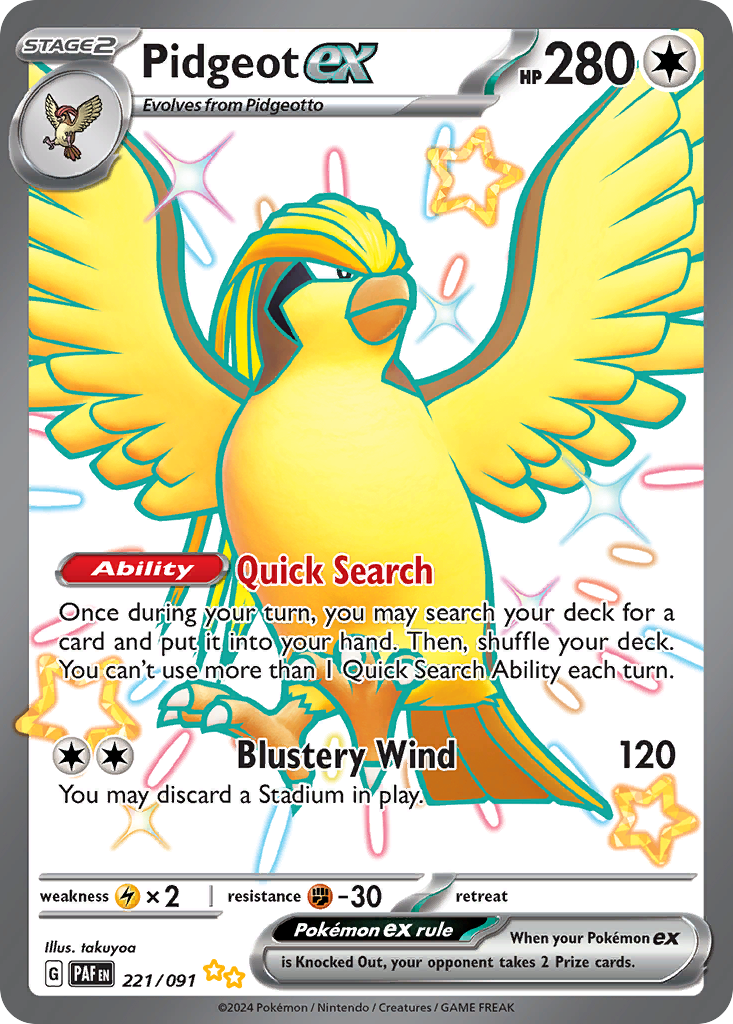 Pokémon TCG - Pidgeot ex - 221/091 - Paldean Fates - Shiny Ultra Rare Holo - NM