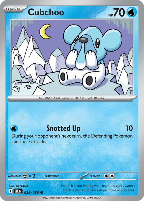 Pokémon TCG - Cubchoo Poke Ball Pattern - 025/086 - Black Bolt - Common Holo - NM
