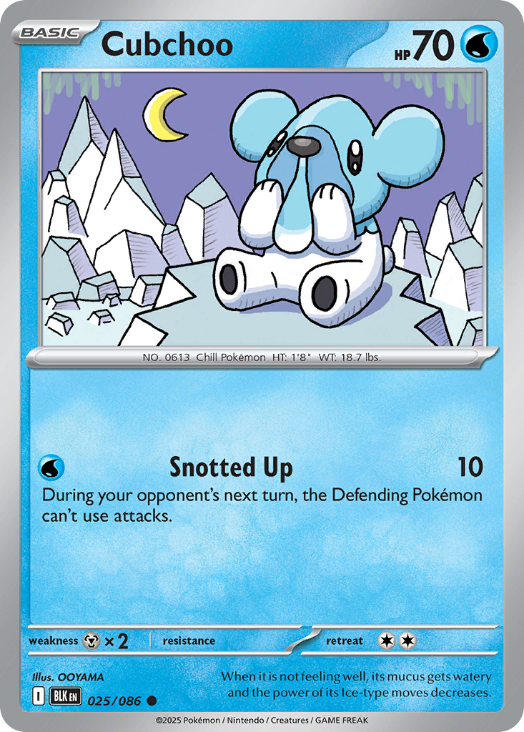 Pokémon TCG - Cubchoo Poke Ball Pattern - 025/086 - Black Bolt - Common Holo - NM