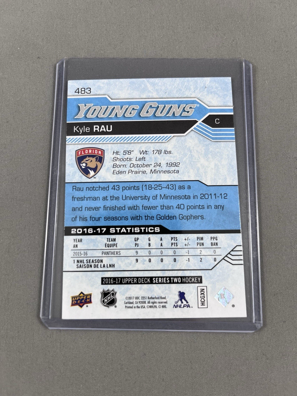 2016-17 Upper Deck Young Guns Kyle Rau Rookie Florida Panthers #483