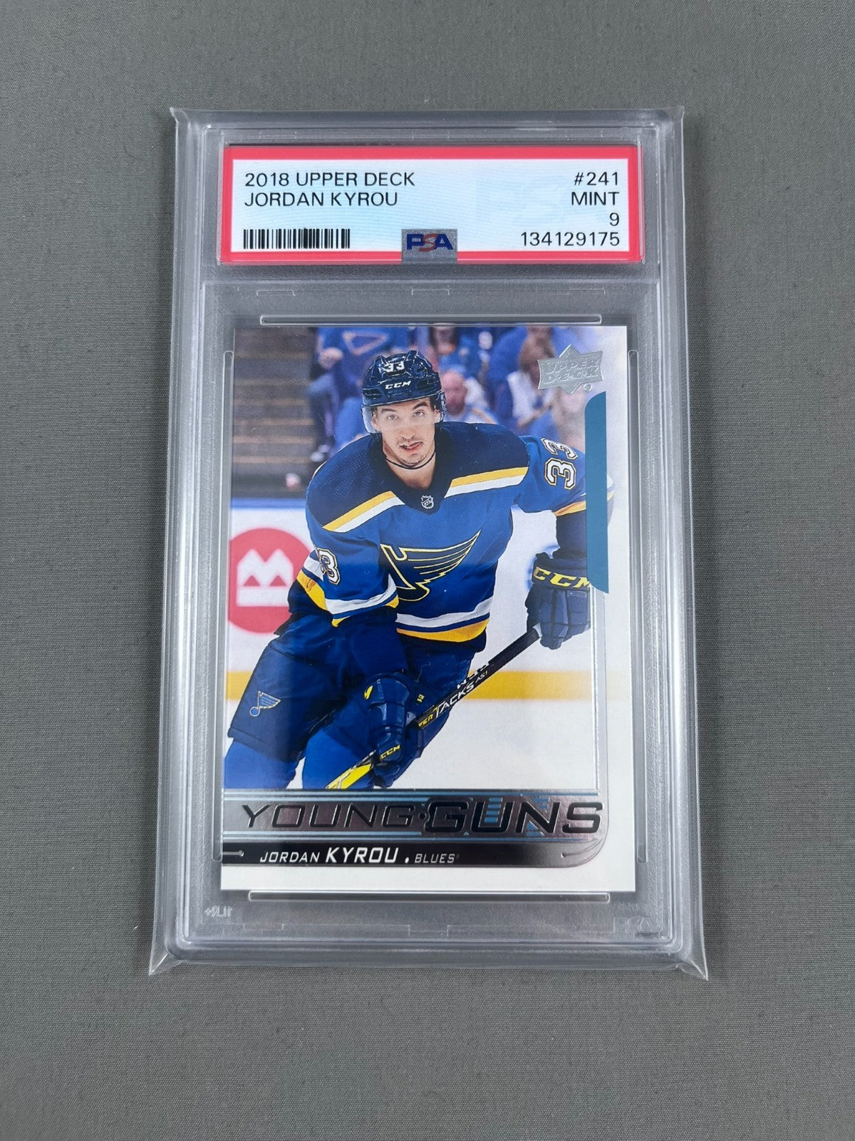 2018-19 Young Guns #241 Jordan Kyrou PSA 9 Saint Louis Blues Rookie RC