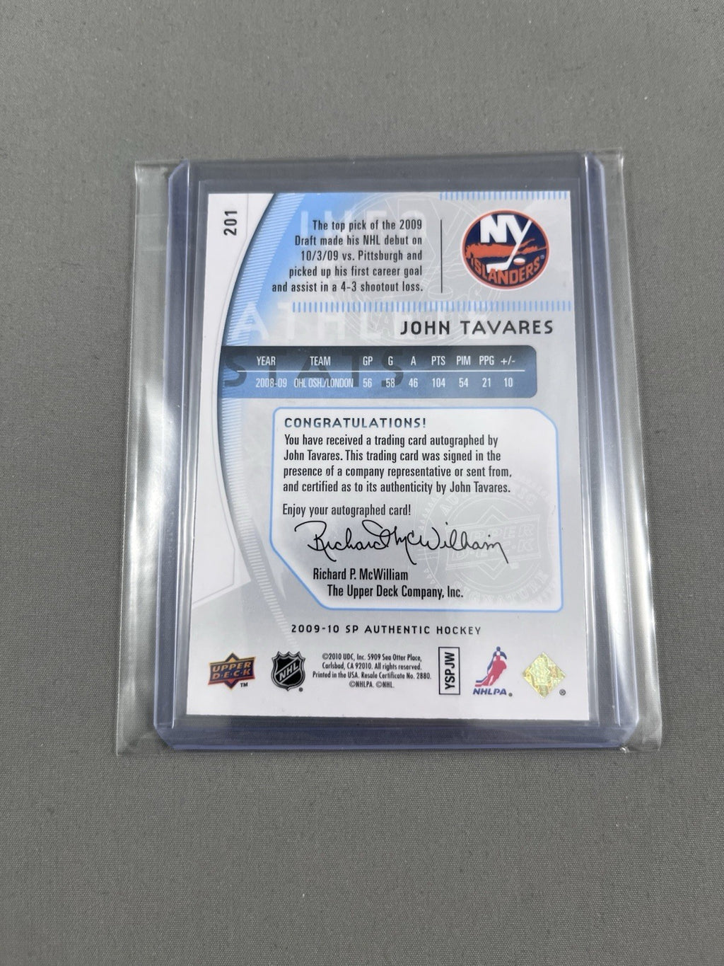2009-10 SP Authentic Future Watch Autograph Rookie John Tavares RC Auto /999