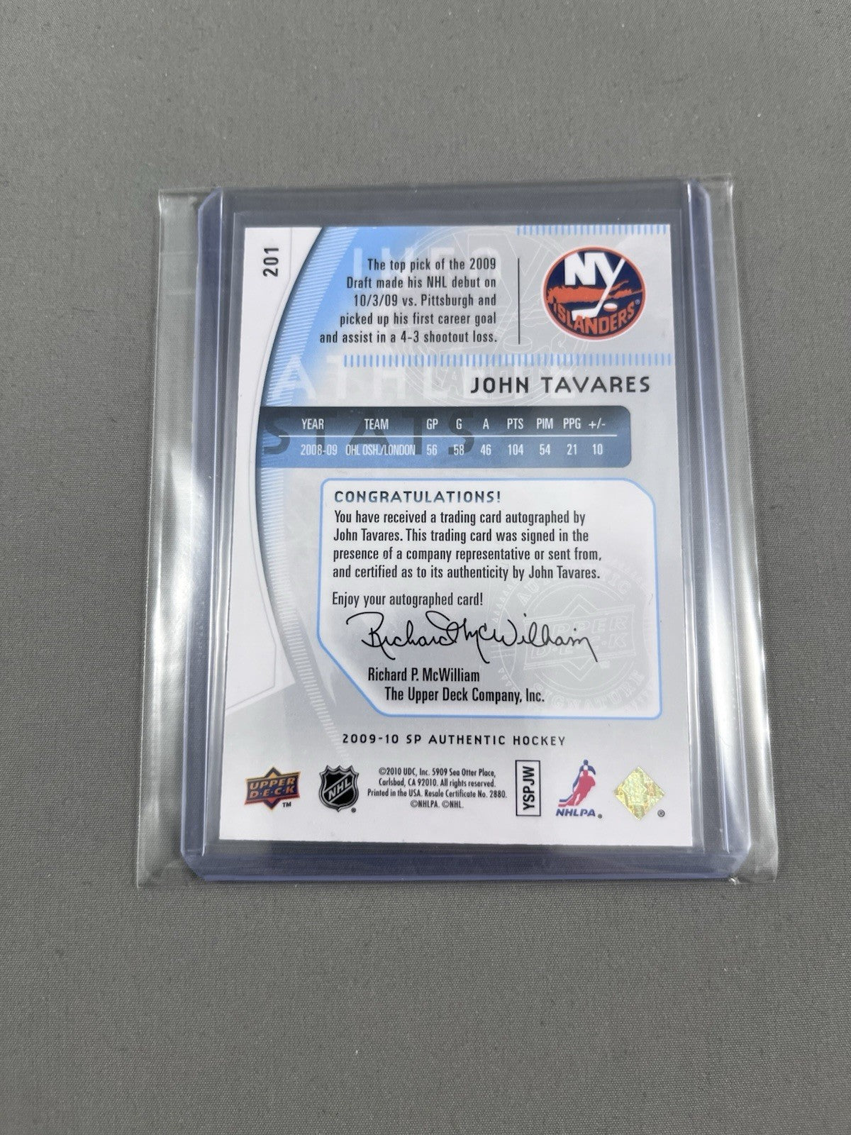 2009-10 SP Authentic Future Watch Autograph Rookie John Tavares RC Auto /999