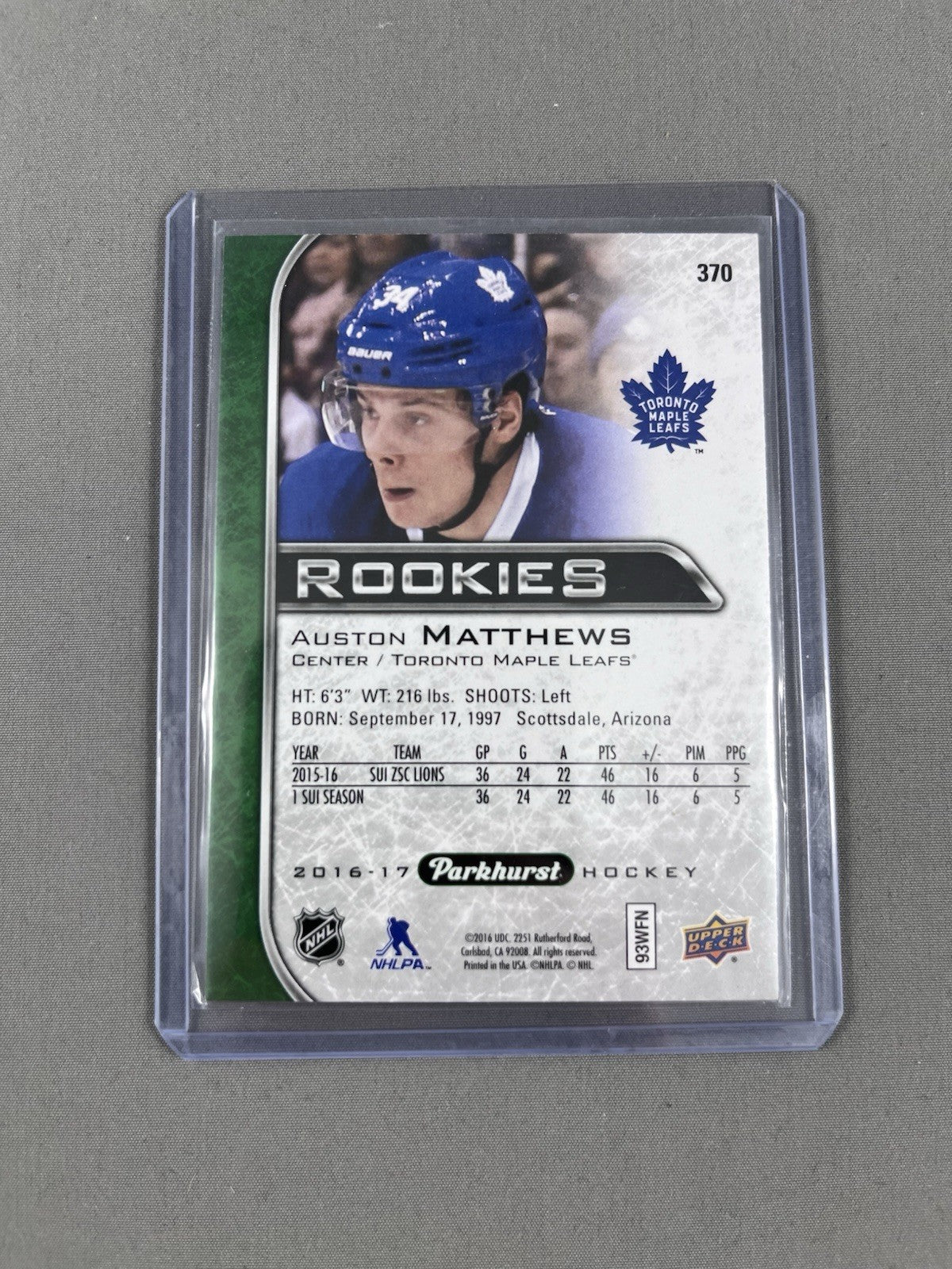 2016-17 Parkhurst Rookies #370 Auston Matthews Green RC Toronto Maple Leafs