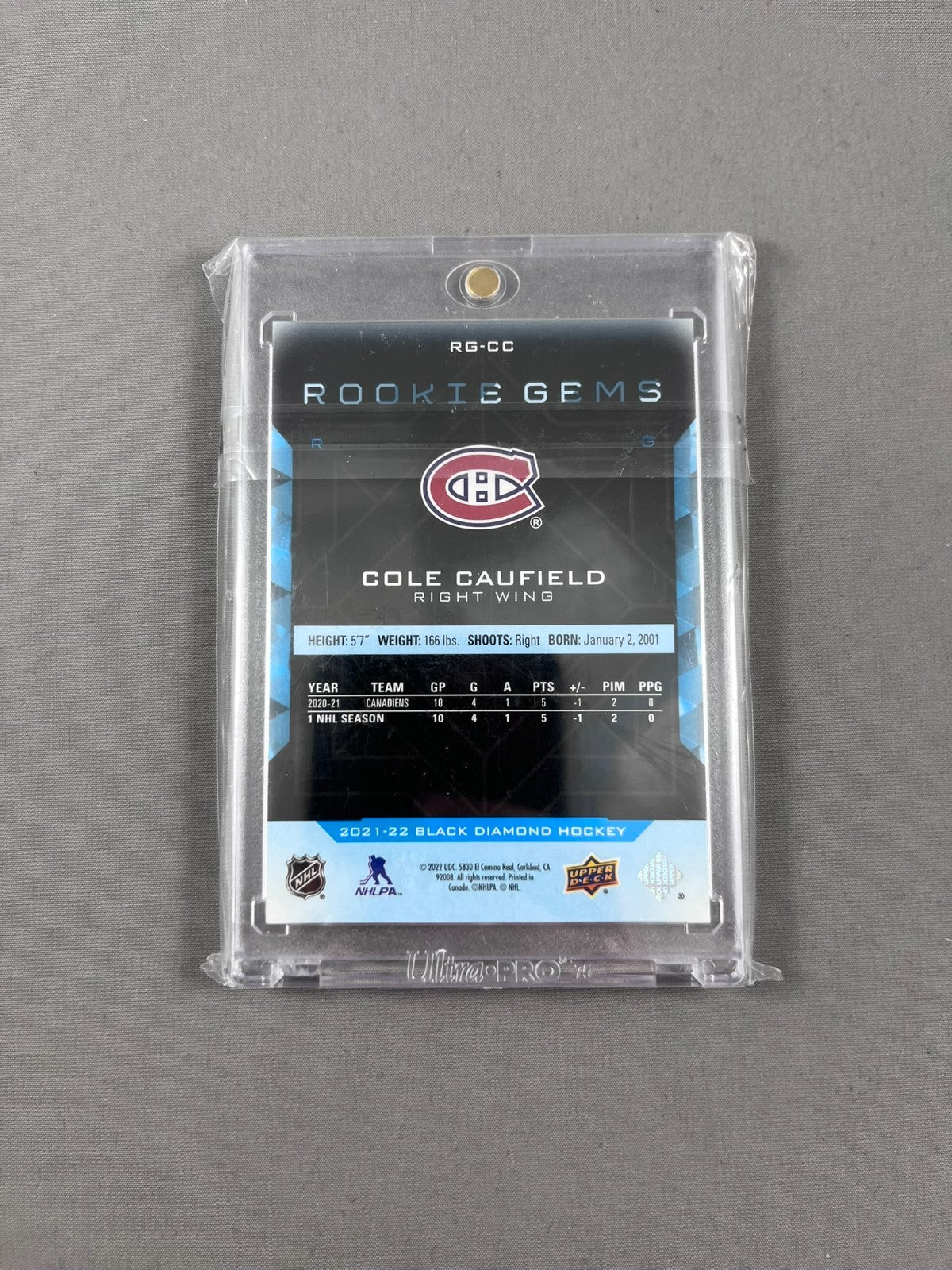 2021-22 BLACK DIAMOND ROOKIE GEMS COLE CAUFIELD 330/399 MONTREAL CANADIENS