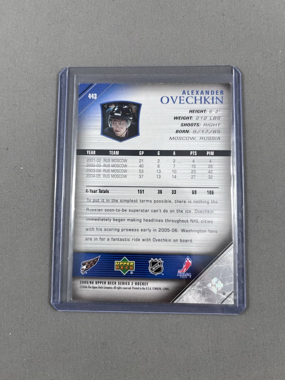 2005-06 Upper Deck Young Guns Alexander Ovechkin #443 Rookie RC Washington EX