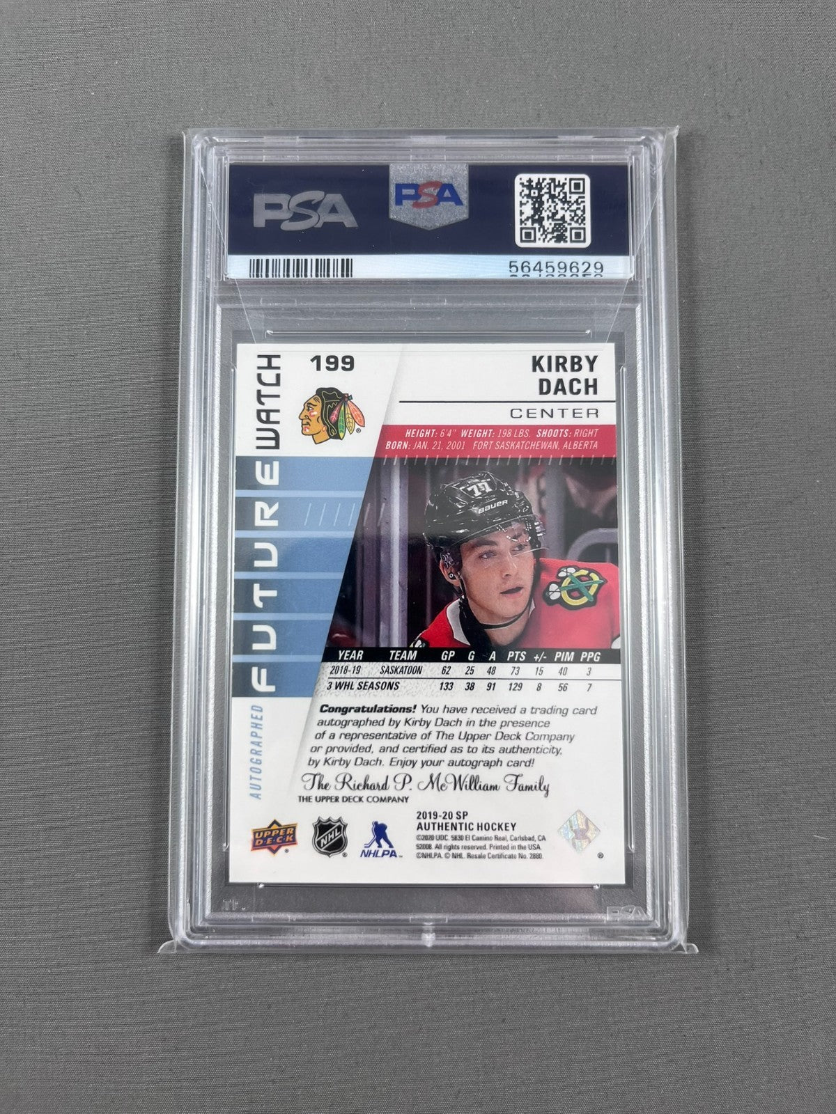 2019-20 SP AUTHENTIC FUTURE WATCH AUTO RETRO KIRBY DACH RC #KD /399 PSA 10
