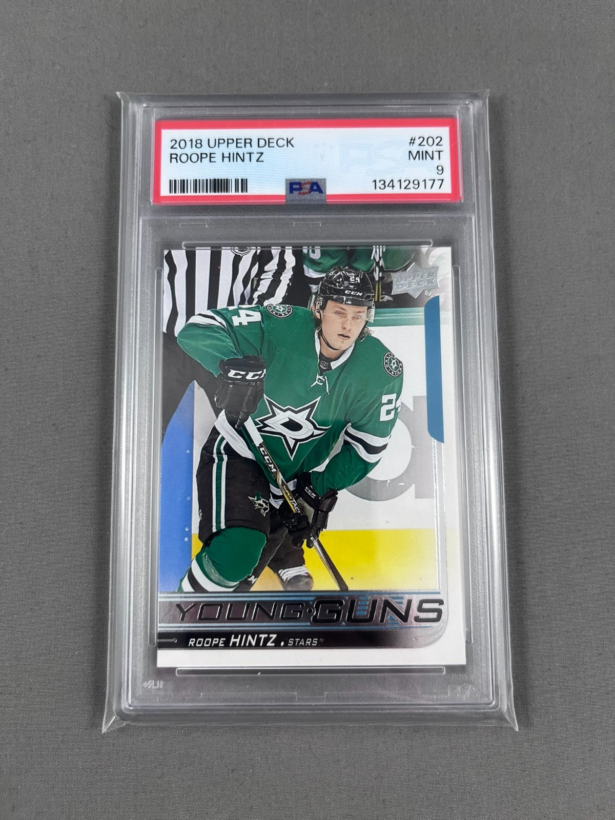 2018 UPPER DECK #202 ROOPE HINTZ YOUNG GUNS RC ROOKIE PSA 9