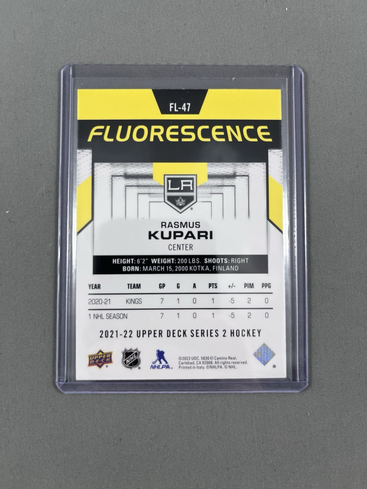 2021-22 Upper Deck Fluorescence Gold Rookie #FL-5 Rasmus Kupari /150