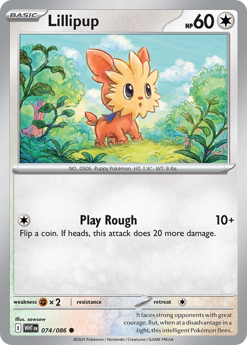Pokémon TCG - Lillipup (Poke Ball Pattern) - 074/086 - White Flare - Common Holo - NM