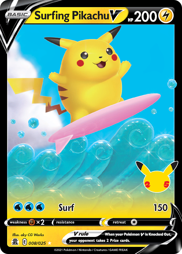 Pokémon TCG - Surfing Pikachu V - 008/025 - Celebrations - Ultra Rare Holo - NM
