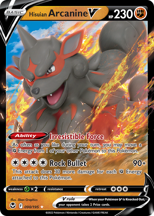 Pokémon TCG - Hisuian Arcanine V - 090/195 - Silver Tempest - NM