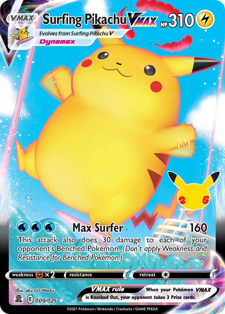 Pokémon TCG - Surfing Pikachu VMAX - 009/025 - Celebrations - Rare Holo - NM