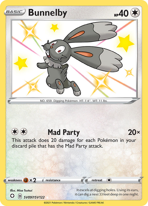 Pokémon TCG - Bunnelby - SV097/SV122 - Shining Fates Shiny Vault - NM
