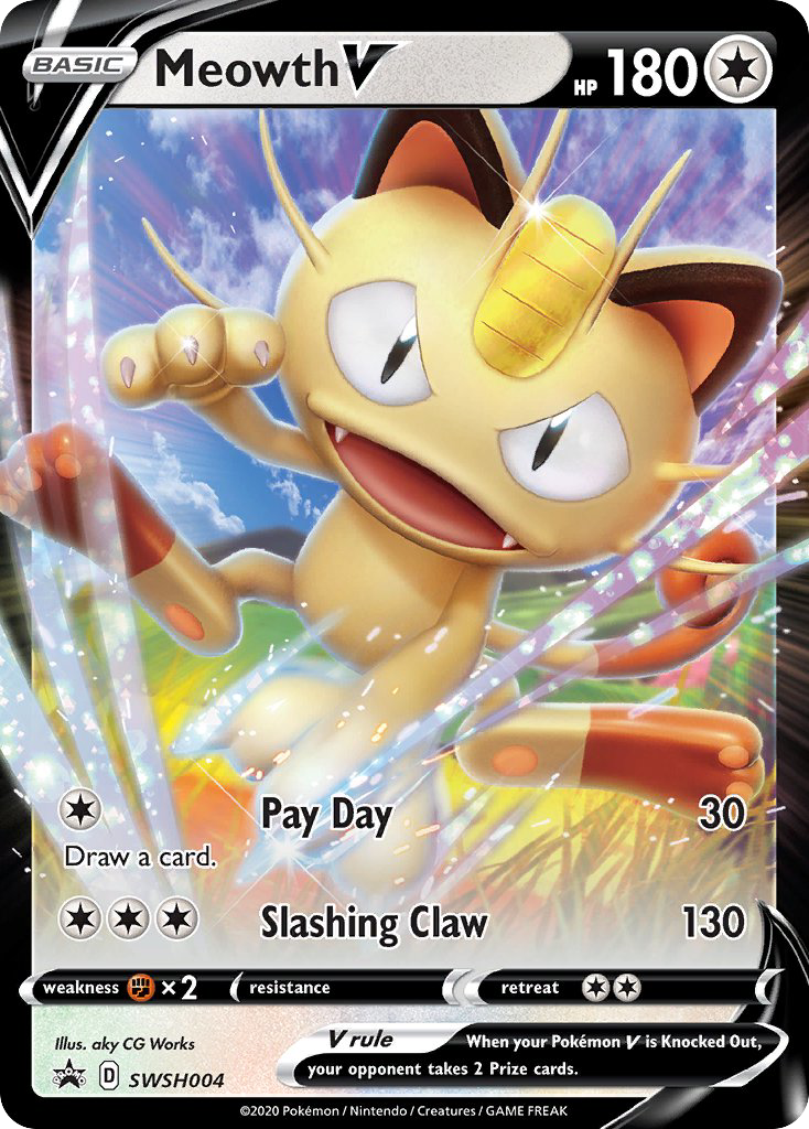 Pokémon TCG - Meowth V - SWSH004 - Sword & Shield Promos - Holo - NM