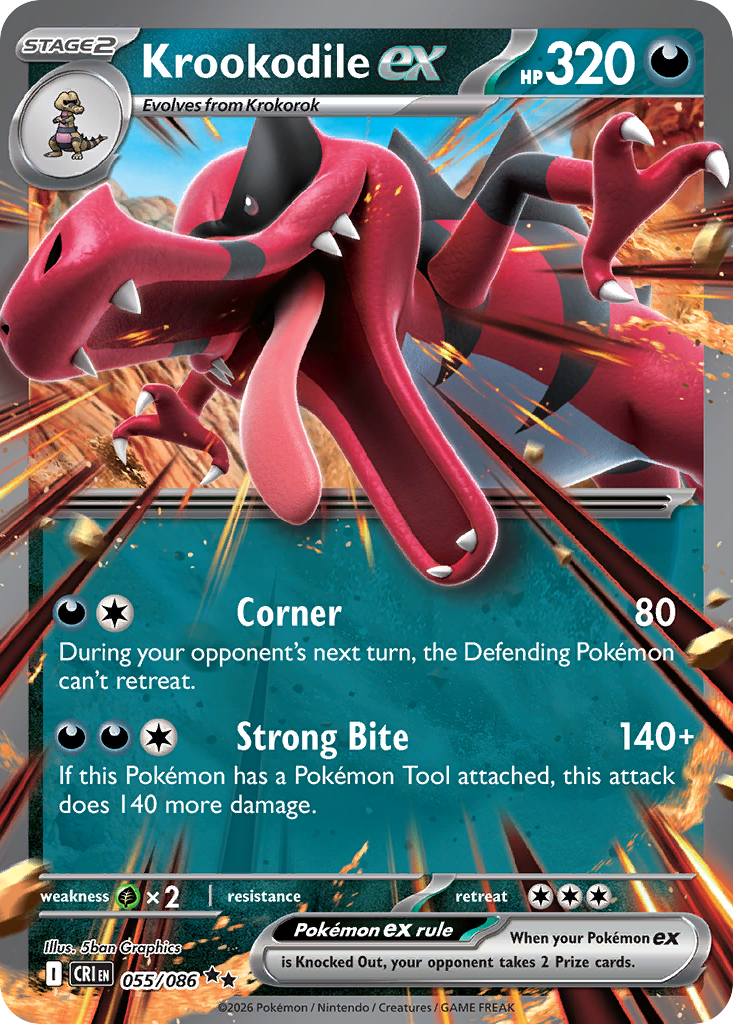 Pokémon TCG - Krookodile ex - 055/086 - Chaos Rising (ME04) - Double Rare Holo - NM
