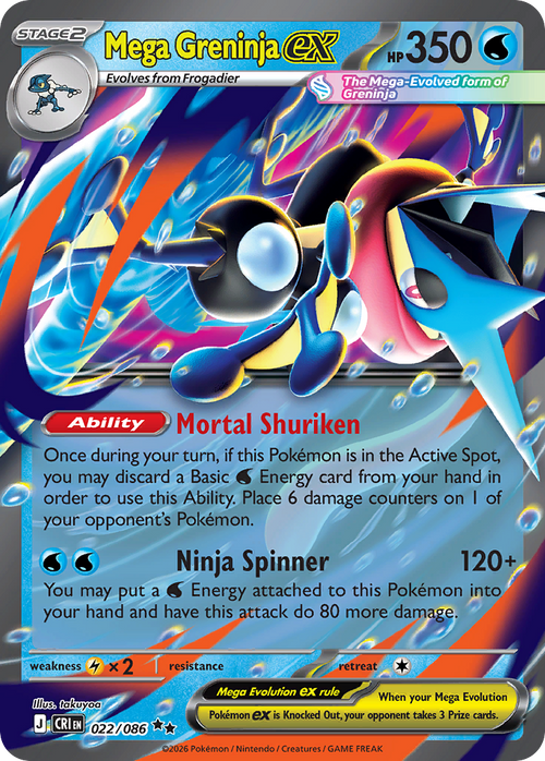 Pokémon TCG - Mega Greninja ex - 022/086 - Chaos Rising - Double Rare Holo - NM