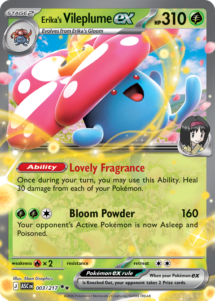Pokémon TCG - Erika's Vileplume ex - 003/217 - Ascended Heroes - Double Rare Holo - NM