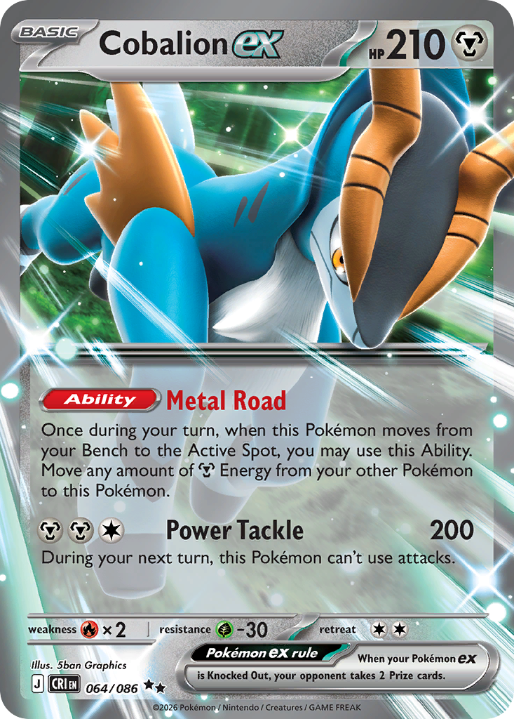 Pokémon TCG - Cobalion ex - 064/086 - Chaos Rising - Holo - NM